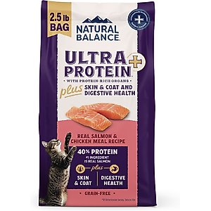 Natural Balance Ultra Protein Plus Skin & Coat & Digestive Health Salmon & Chicken Meal Recipe Dry Cat Food, 2.5-lb bag