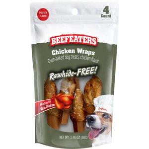 Beefeaters Chicken Wraps Rawhide Free Dog Treat, 1.76-oz bag, case of 12
