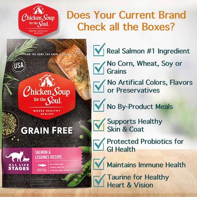 Show full view: Chicken Soup for the Soul Salmon & Legumes Recipe Grain-Free Dry Cat Food, 12-lb bag slide 3 of 10