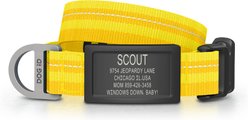 DOG iD Personalized Stainless Steel Graphite Dog ID Tag & Collar, Yellow, Small: 10.25 to 15-in neck, 3/4-in wide