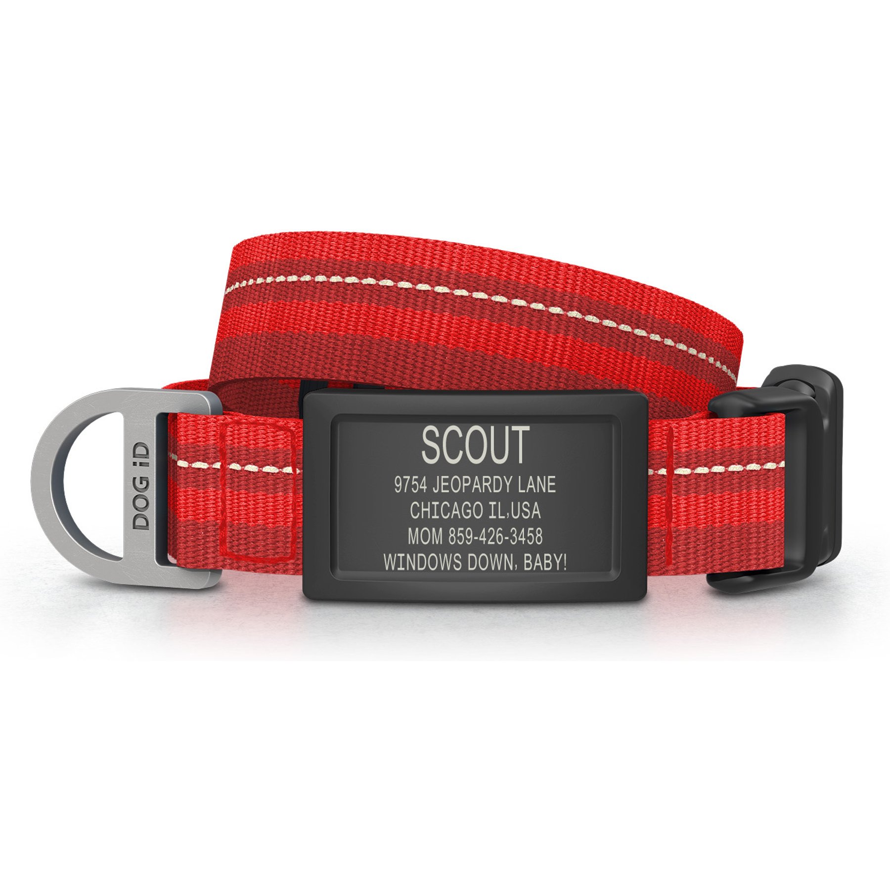 DOG iD Personalized Stainless Steel Graphite Dog ID Tag & Collar, Red, Small: 10.25 to 15-in neck, 3/4-in wide