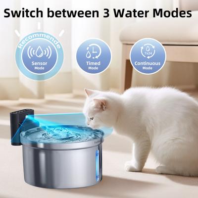 Show full view: Casfuy SY-W19 Cordless Smart Motion Sensor Stainless Steel Dog & Cat Water Fountain, 119-oz slide 6 of 9
