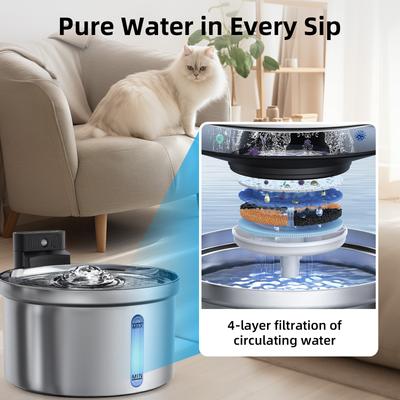 Show full view: Casfuy SY-W19 Cordless Smart Motion Sensor Stainless Steel Dog & Cat Water Fountain, 119-oz slide 5 of 9