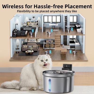 Show full view: Casfuy SY-W19 Cordless Smart Motion Sensor Stainless Steel Dog & Cat Water Fountain, 119-oz slide 7 of 9