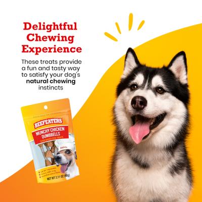 Show full view: Beefeaters Munchy Chicken Dumbbells Jerky Dog Treat, 2.11-oz bag, case of 12 slide 4 of 8