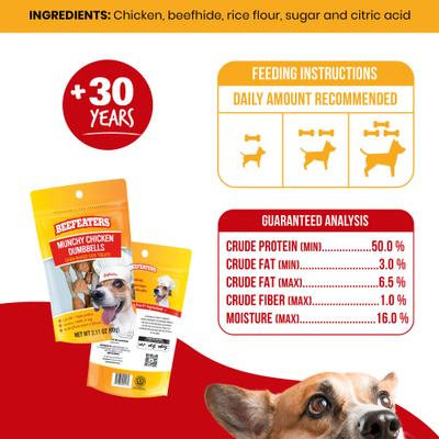 Show full view: Beefeaters Munchy Chicken Dumbbells Jerky Dog Treat, 2.11-oz bag, case of 12 slide 6 of 8