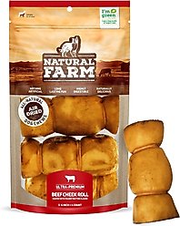 Natural Farm 5 to 6-inch Cheek Roll Peanut Butter Flavor Dog Chews, 4 count