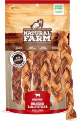 Natural Farm 12-inch Braided Bully Stick Dog Treats, 5 count