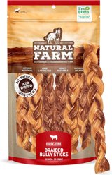 Natural Farm 12-inch Braided Bully Stick Dog Treats, 10 count