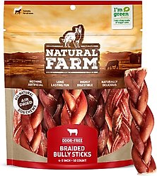 Natural Farm 4 to 5-inch Braided Bully Sticks Dog Treats, 10 count