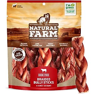 Natural Farm 4 to 5-inch Braided Bully Sticks Dog Treats, 10 count