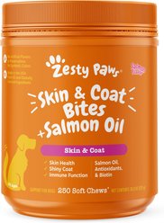 Zesty Paws Skin & Coat Bites Salmon Flavored Soft Chews Salmon Oil Supplement for Dogs, 250 count