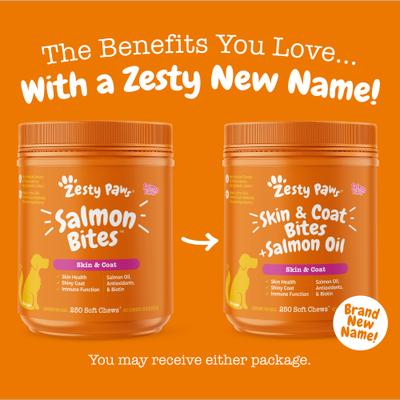 Show full view: Zesty Paws Skin & Coat Bites Salmon Flavored Soft Chews Salmon Oil Supplement for Dogs, 250 count slide 3 of 11