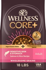 Wellness CORE+ Sensitive Skin & Stomach Natural Adult Salmon & Rice Recipe Dry Dog Food, 18-lb bag