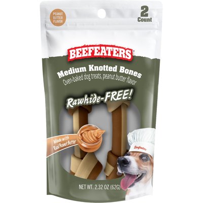 Beefeaters Beefeaters Peanut Butter Medium Knotdbone Rawhide Free Dog Treat, 2.32-oz bag, case of 12