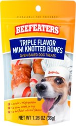 Beefeaters Triple Flavor Mini Knotted Bone Jerky Dog Treat, 1.26-oz, case of 12