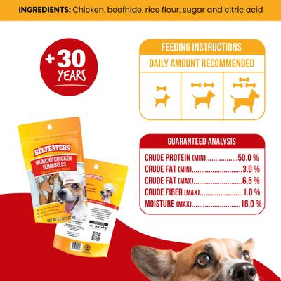 Show full view: Beefeaters Munchy Chicken Dumbbells Jerky Dog Treat, 4.5-oz bag slide 6 of 8