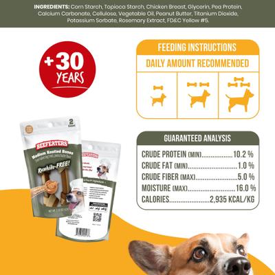 Show full view: Beefeaters Peanut Butter Medium Knotdbone Rawhide Free Dog Treat, 2.32-oz bag, case of 12 slide 6 of 8