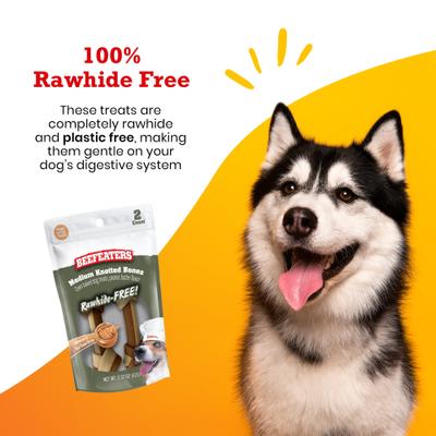 Show full view: Beefeaters Peanut Butter Medium Knotdbone Rawhide Free Dog Treat, 2.32-oz bag, case of 12 slide 4 of 8