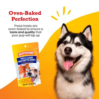 Show full view: Beefeaters Triple Flavor Mini Knotted Bone Jerky Dog Treat, 1.26-oz, case of 12 slide 5 of 9