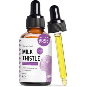 Chew + Heal Milk Thistle Tincture with Moringa Oil & Salmon Oil Liquid Kidney & Liver Health Supplement for Dogs, 2-fl oz bottle