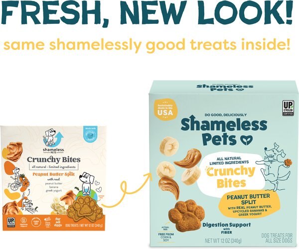 Shameless Pets Peanut Butter Split Peanut Butter & Yogurt Flavor Crunchy Dog Treats, 12-oz box