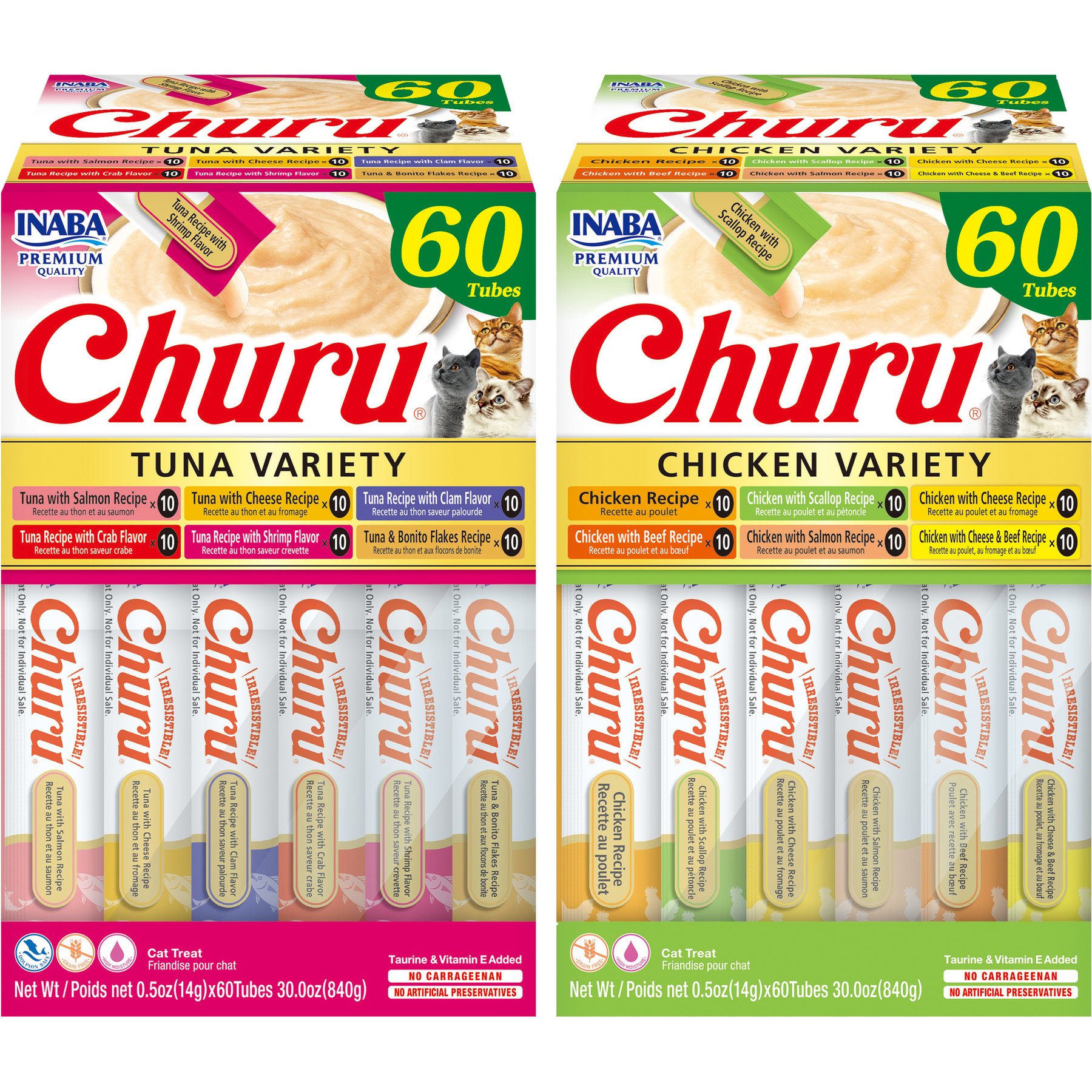 Inaba Churu Tuna Creamy Puree + Chicken Variety Pack Lickable Cat Treats