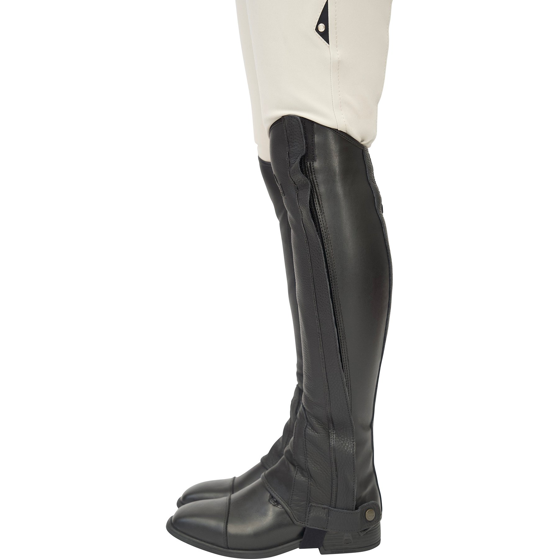 Grand Prix Full Italian Leather Half Chaps, Black, 13/17
