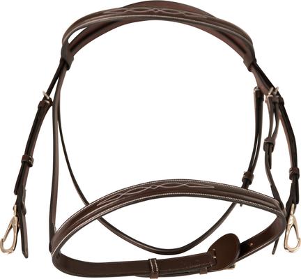Show full view: Huntley Equestrian Sedgwick Leather Fancy Stitched Horse Bridle & Reins with Clip Cheek Pieces, Brown, Cob slide 6 of 6