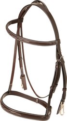 Huntley Equestrian Sedgwick Leather Fancy Stitched Horse Bridle & Reins with Clip Cheek Pieces, Brown, Cob