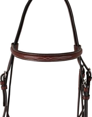 Show full view: Huntley Equestrian Fancy Stitched Schooling Hunter Horse Bridle with Reins, Brown, Full slide 5 of 7