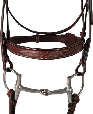 Show full view: Huntley Equestrian Fancy Stitched Schooling Hunter Horse Bridle with Reins, Brown, Full slide 3 of 7