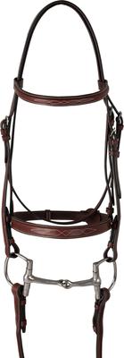 Show full view: Huntley Equestrian Fancy Stitched Schooling Hunter Horse Bridle with Reins, Brown, Full slide 2 of 7