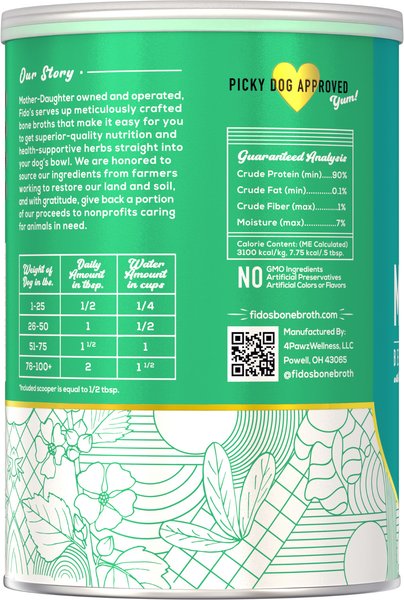 Fido's Bone Broth Longevity Grass-Fed Beef Bone Broth Powdered Dog Food Topper