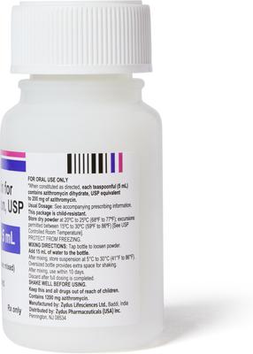 Show full view: Azithromycin (Generic) Flavored Powder for Oral Suspension, 200 mg/5 mL, 30-mL bottle slide 3 of 5