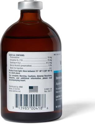 Show full view: Vitamin K1 (Generic) Injectable for Dog, Cats & Horses, 10 mg/mL, 100-mL slide 2 of 4