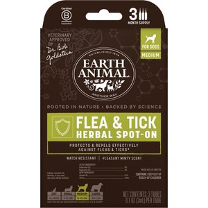 Earth Animal Apothecary Natural Flea & Tick Herbal Spot Treatment for Dogs, 15-40 lbs/Medium, 3 doses (3-mos. supply)