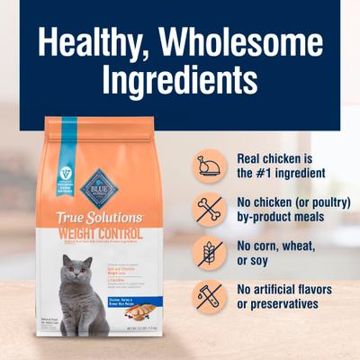 Show full view: Blue Buffalo True Solutions Natural Weight Control Chicken Adult Dry Cat Food, 3.5-lb bag slide 6 of 12