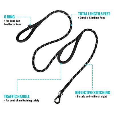 Show full view: ATIFBOP Double Handle Polypropylene Reflective Rope Dog Leash, Black, 6-ft long, 1/2-in wide slide 3 of 8