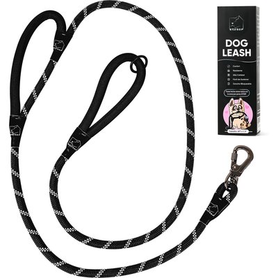 ATIFBOP ATIFBOP Double Handle Polypropylene Reflective Rope Dog Leash, Black, 6-ft long, 1/2-in wide