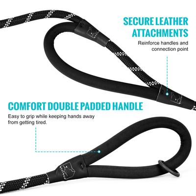 Show full view: ATIFBOP Double Handle Polypropylene Reflective Rope Dog Leash, Black, 6-ft long, 1/2-in wide slide 5 of 8