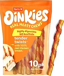 Hartz Oinkies Tender Twists with 100% Real Chicken Breast Rawhide-Free Natural Dog Treats, 10 count