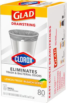 Show full view: Glad Odor Shield Drawstring Trash Bags, 4-gal, 80 count, Lemon Fresh Scent slide 2 of 10