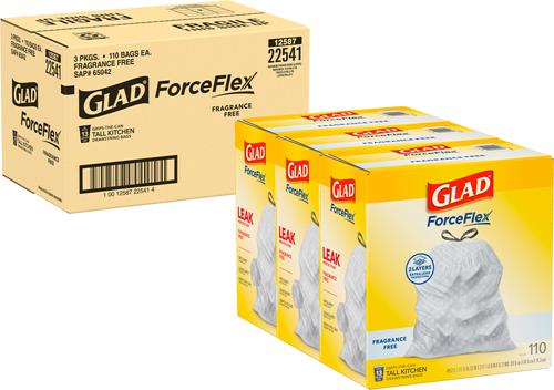 Show full view: Glad ForceFlex Odor Shield Drawstring Trash Bags, 13-gal, 110 count, Unscented slide 5 of 10