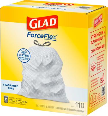 Show full view: Glad ForceFlex Odor Shield Drawstring Trash Bags, 13-gal, 110 count, Unscented slide 3 of 10