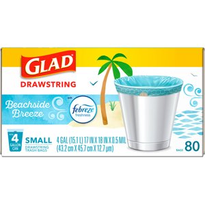 Glad Odor Shield Drawstring Trash Bags, 4-gal, 80 count, Beachside Breeze Scent