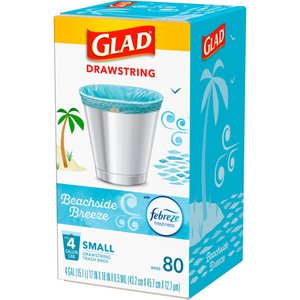 Glad Odor Shield Drawstring Trash Bags, 4-gal, 80 count, Beachside Breeze Scent