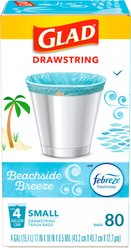 Glad Odor Shield Drawstring Trash Bags, 4-gal, 80 count, Beachside Breeze Scent