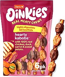 Hartz Oinkies Hearty Kabobs with 100% Real Chicken & Duck Carrot & Sweet Potato Rawhide-Free Natural Dog Treats, 6 count