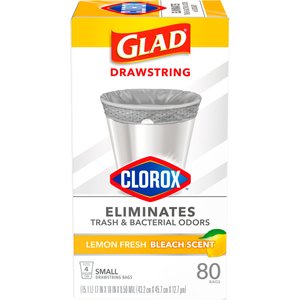 Glad Odor Shield Drawstring Trash Bags, 4-gal, 80 count, Lemon Fresh Scent